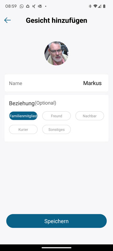 Die gesichtsdatenbank in der App