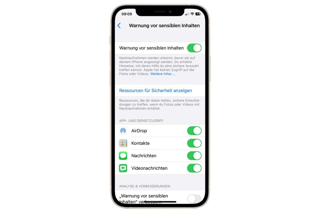 Warnung vor sensiblen Inhalten iPhone