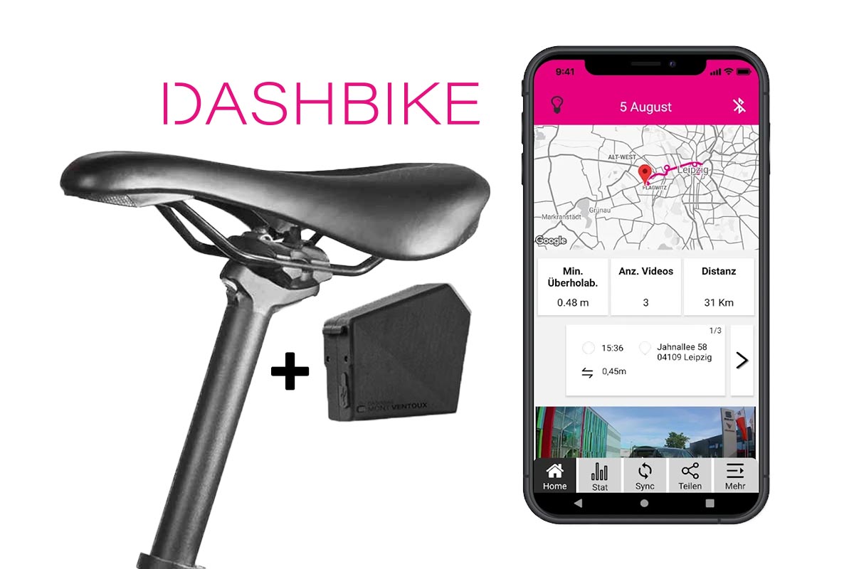 Dashcam für das Fahrrad mit abgebildeter App.