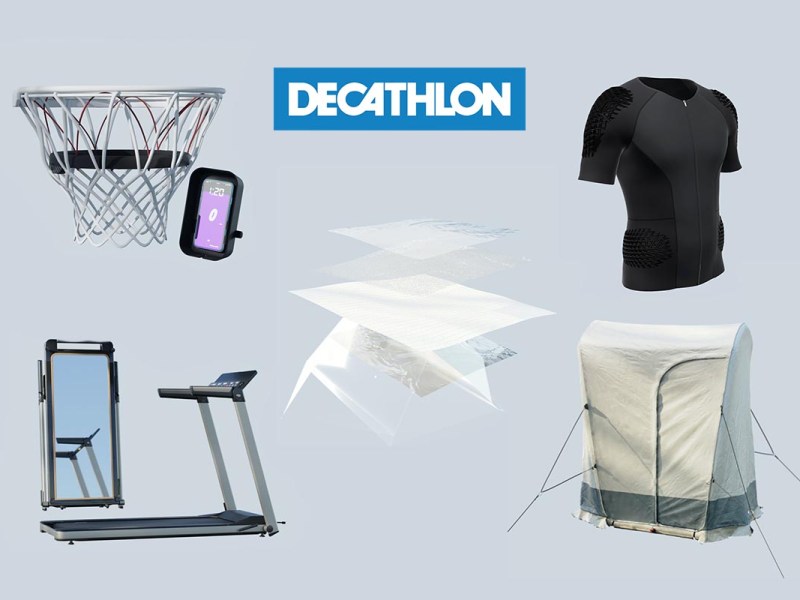 Produkt Neuheiten von Decathlon auf blauem Hintergrund.