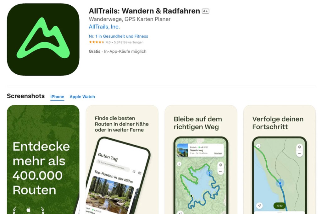 Screenshot aus dem AppStore AllTrails
