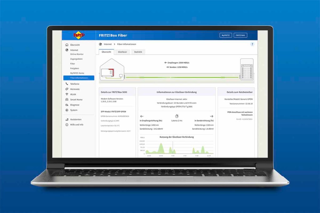 Die neue Glasfaserübersicht im Browserfenster auf einem Notebook.