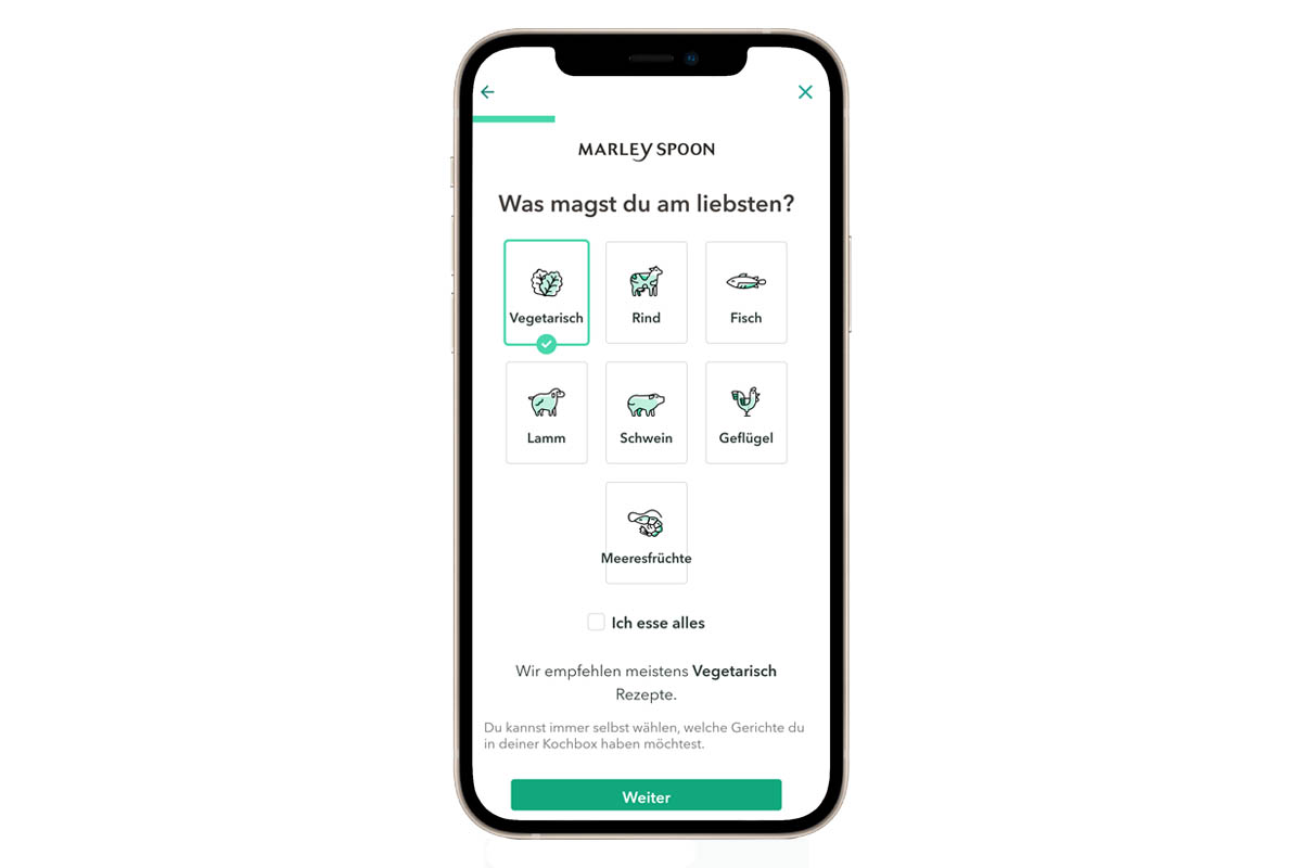Screenshots Auswahlprozess Marley Spoon