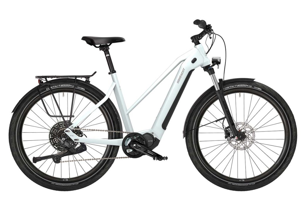 Productshot weißes Trekking-E-Bike von der Seite