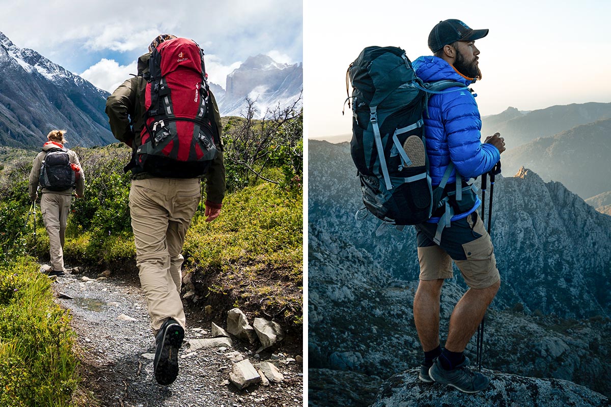 Personen mit Wanderrucksack in der Natur.