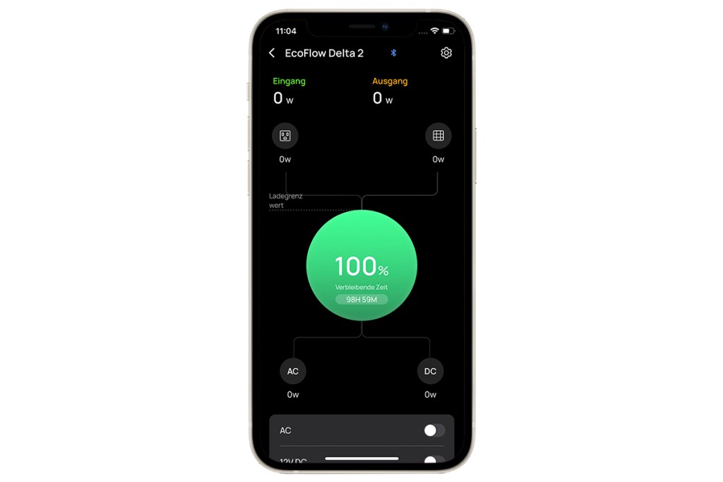 Ein Screenshot der EcoFlow-App mit verbundener Delta 2.