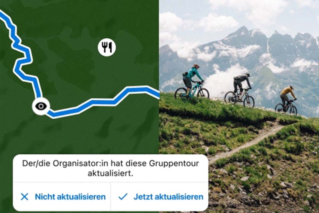 Zwei Radfahrer in der Natur, daneben sieht man eine NAvigationsgrafik