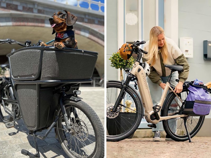 Zwei E-Bikes verschiedener Hersteller auf einem zweigeteiltem Bild.