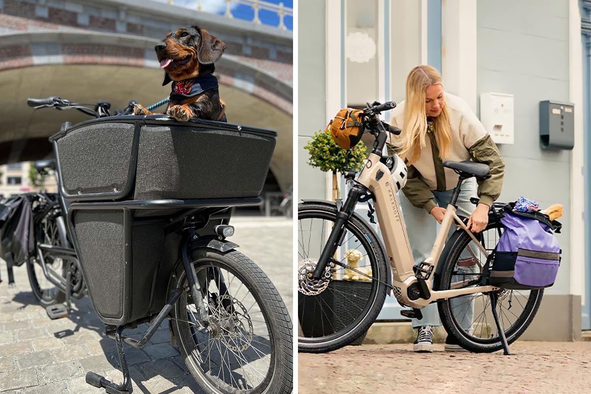 Zwei E-Bikes verschiedener Hersteller auf einem zweigeteiltem Bild.