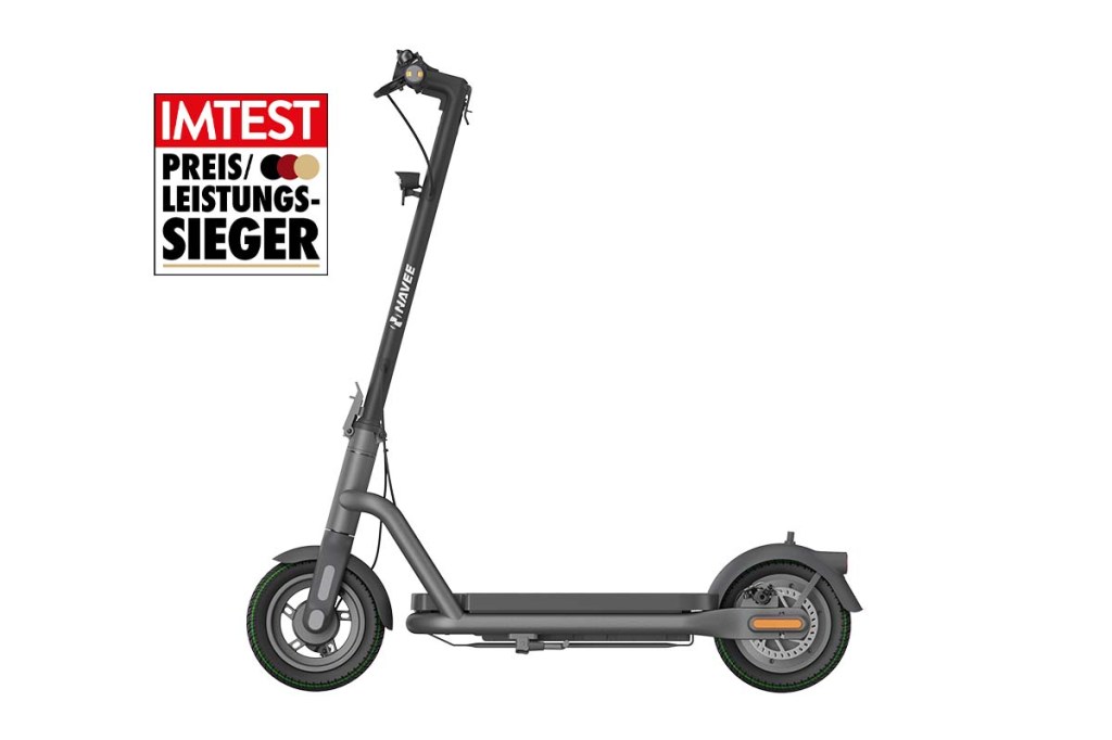 Productshot E-Scooter von der Seite mit Testsieger-Siegel