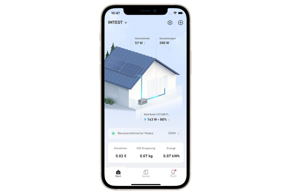 Ein Screenshot der Anker-App mit verbundenem Priwatt-Balkonkraftwerk und Anker-Speicher.