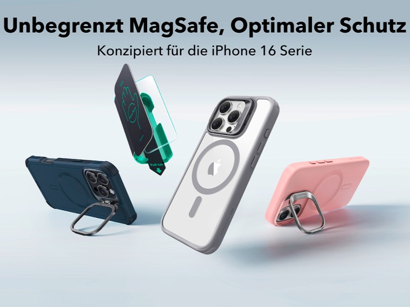 Produktbiilder von mehreren ESR-iPhone-Hüllen vor weißem Hintergrund.