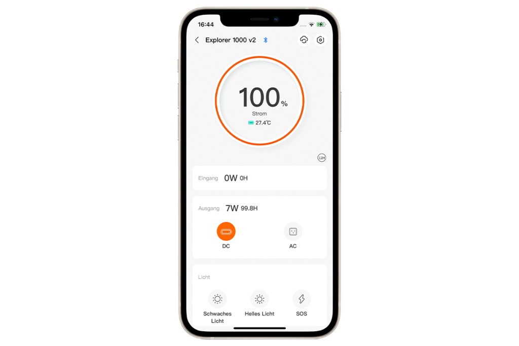 Ein Screenshot der Jackery-App mit verbundener Explorer 1000 v2.