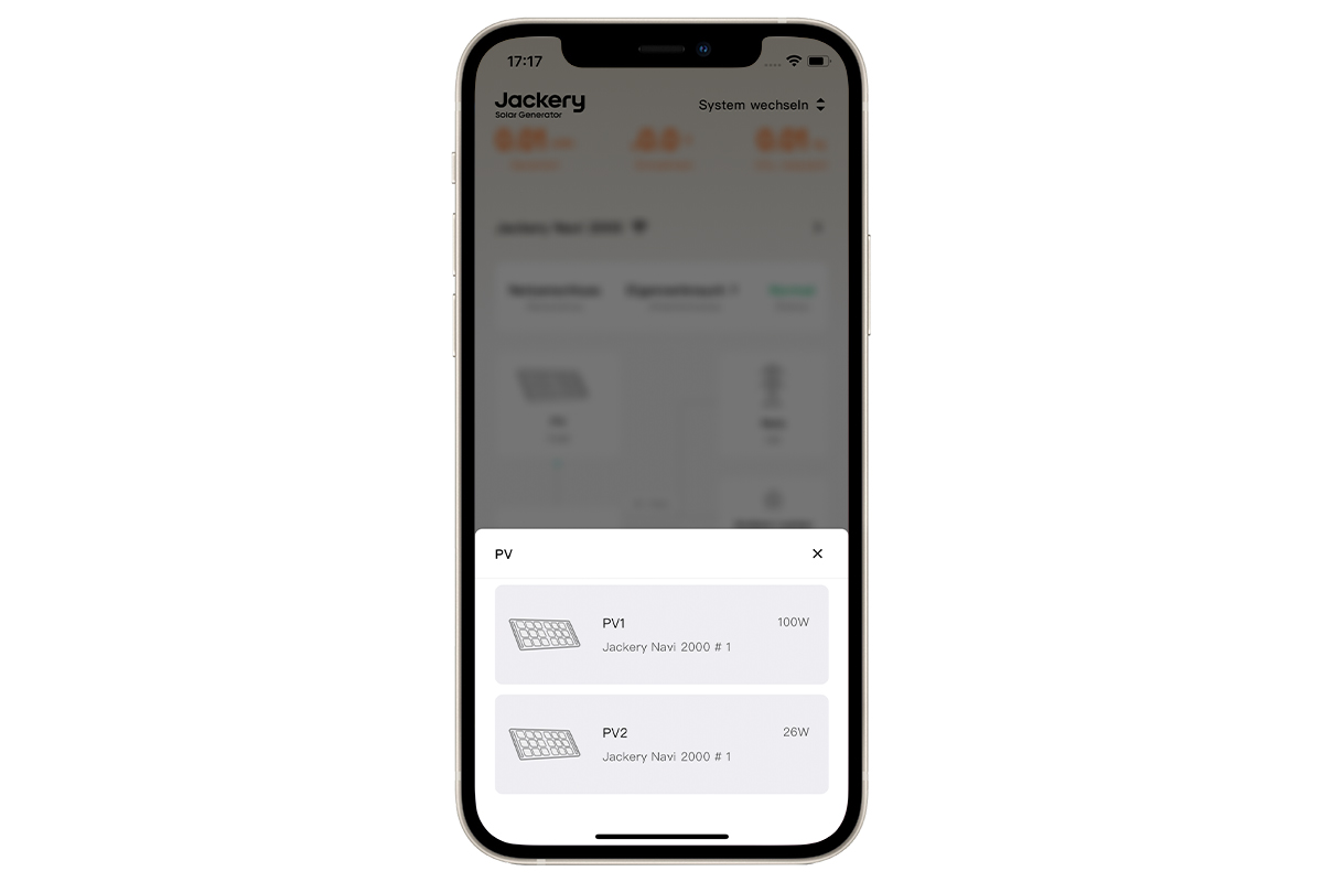 Ein Screenshot der Jackery-Home-App mit verbundenem Navi-2000-Balkonkraftwerk.