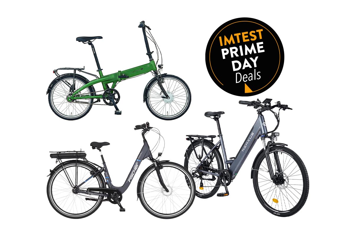 Drei E-Bikes verschiedener Hersteller auf weißem Grund.