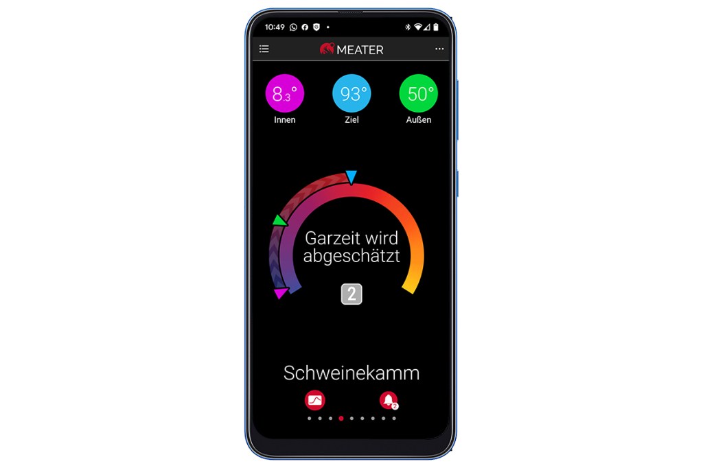 Appscreen der Meater App mit Temperatureinstellungen