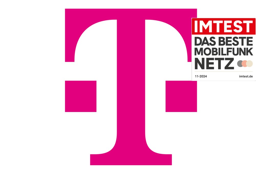 Telekom Logo mit dem IMTEST Siegel: Das beste Mobilfunknetz 2025